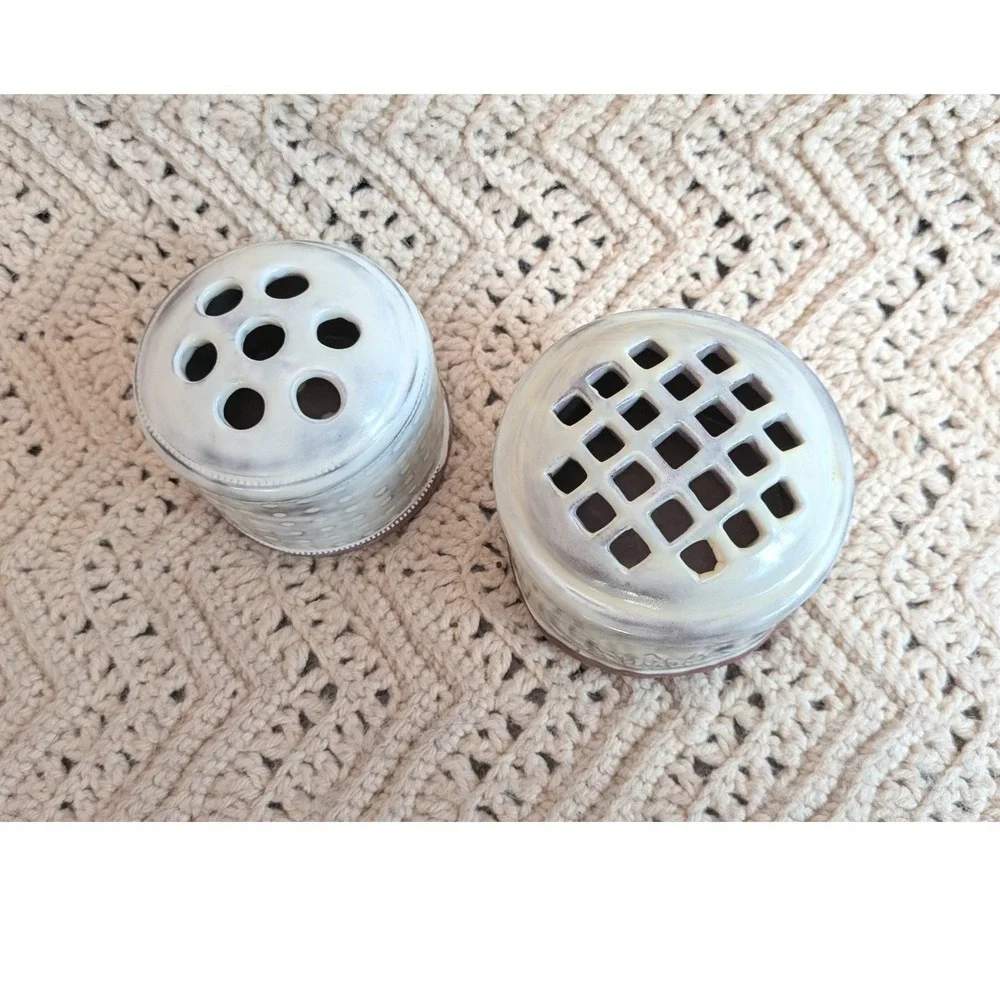 Brenda Wolf Makes Studio Pottery Flower Frogs Set of 2 White Ceramic Wheat Dot